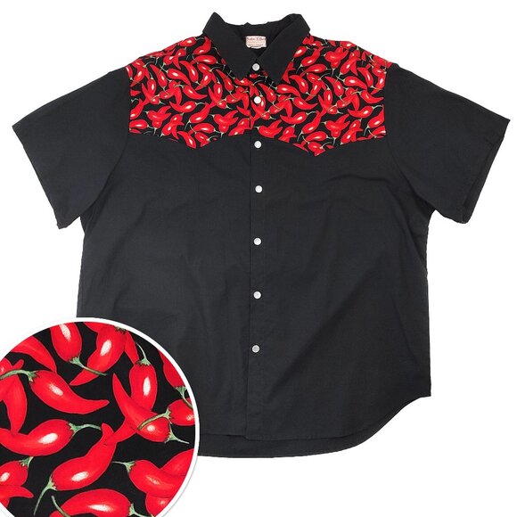 New Vintage Western Red Chilies Shirt Button Up Y2K Gift Rockabilly Bowl 4XL - Picture 1 of 8